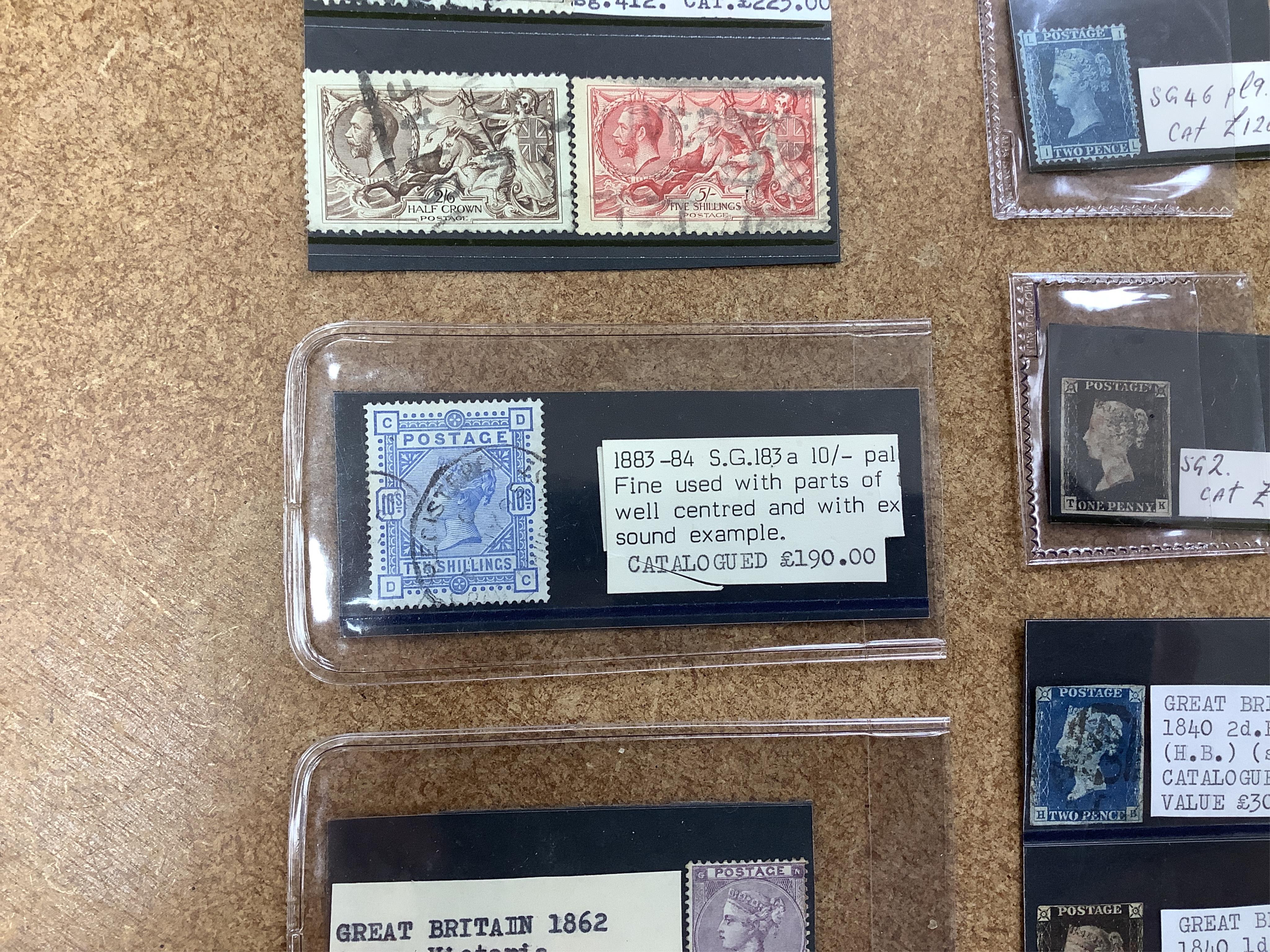 Nine stamps including Penny Blues and Penny Blacks